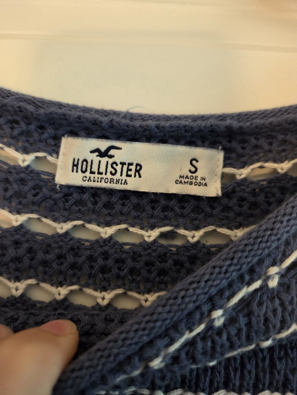 Hollister Navy and White Striped Open-Knit Crewneck Sweater - Picture 7 of 7